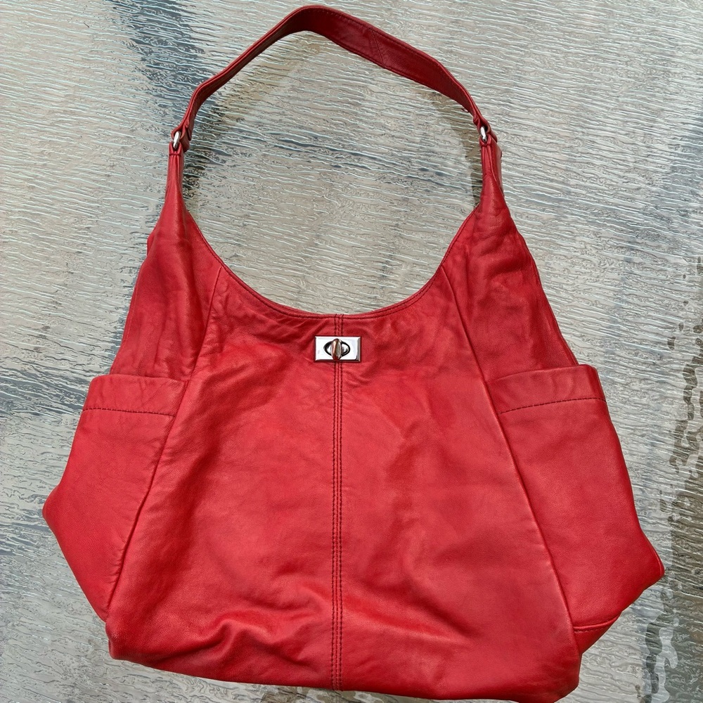 Banana Republic Red Soft Leather Hobo Slouchy Bag Purse